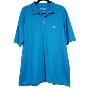 Tommy Bahama Islandzone Mens Large teal Supima Cotton Polo Shirt Big Fish Logo